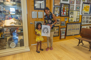 mother and daughter with caricature portrait