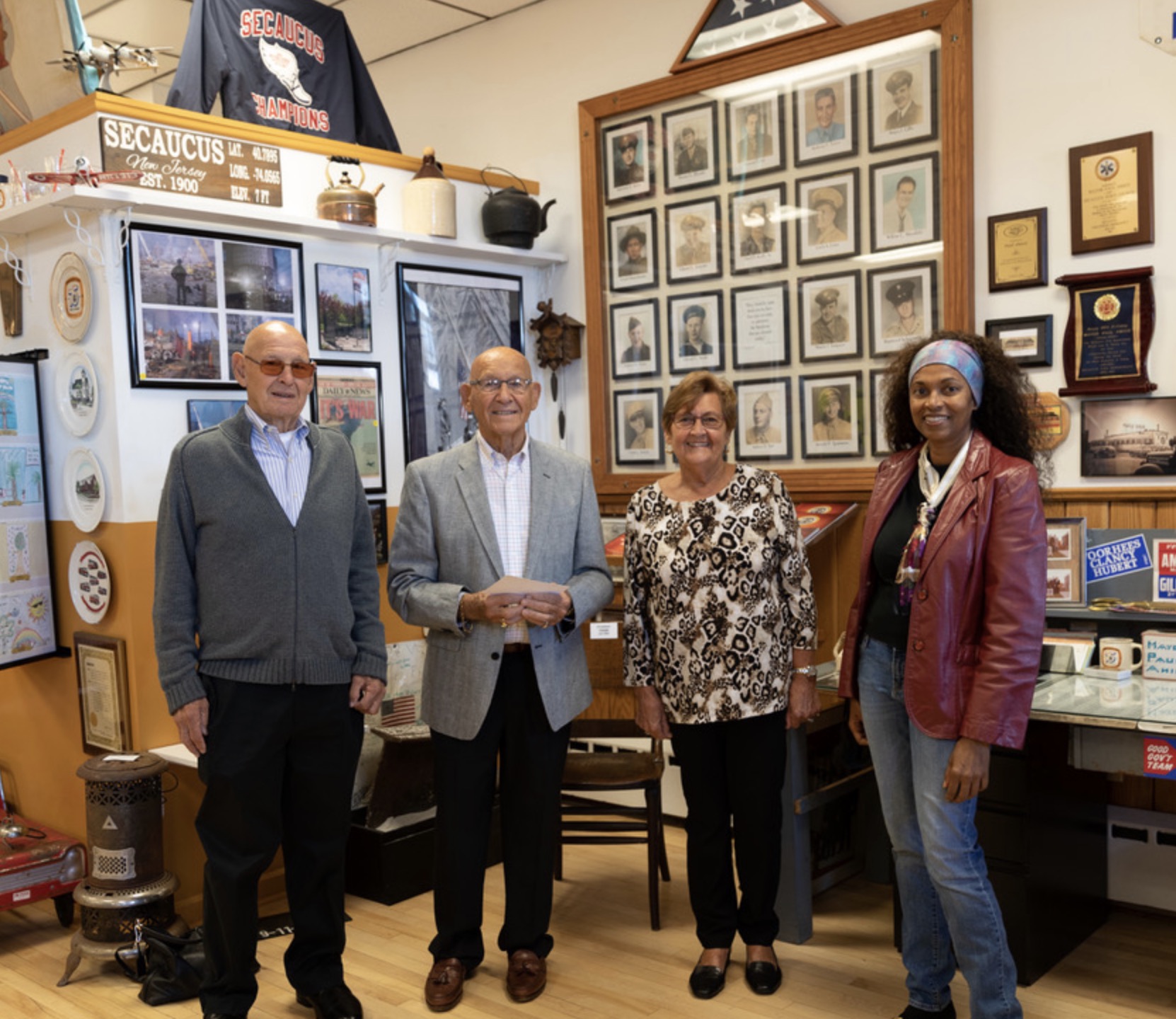 After the dedication the Meisch Family visited the museum.  From left to right:  John Heflich, Ralph Block, Dottie Heflich and Angela. 